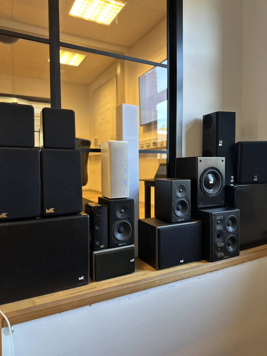 The M&K Sound loudspeaker range arranged in the Copenhagen headquarters