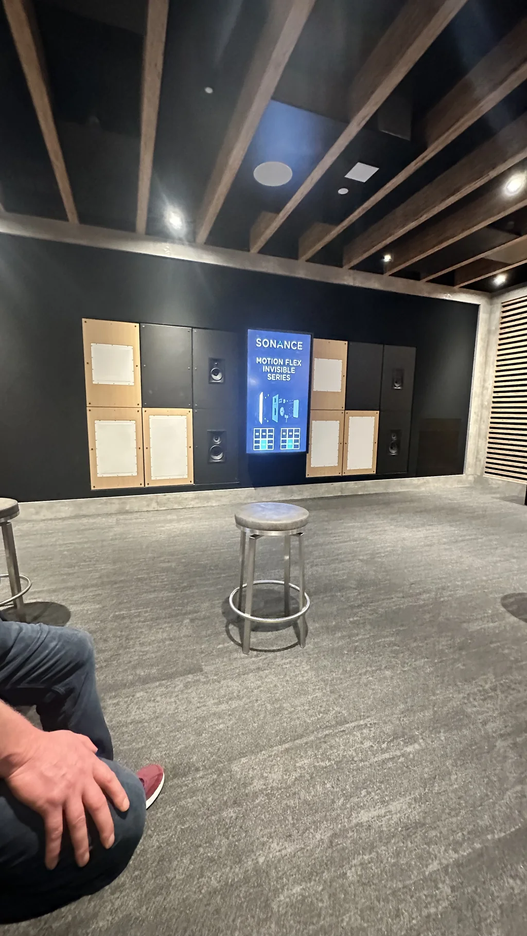 Sonance architectural speaker demonstration wall in the San Clemente showroom