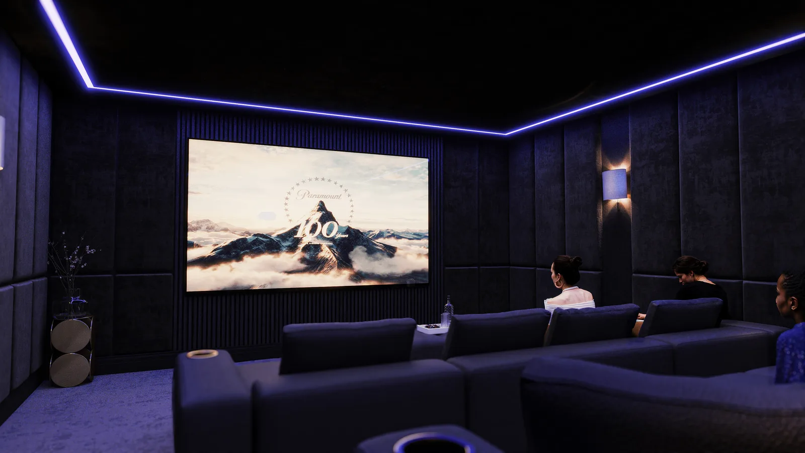 Private Media Suite — detail 1 · Feature LED + Acoustic Treatment · MK Iconic Solutions